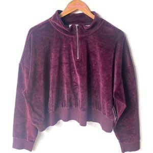 (A6) Nordstrom Abound Velvet Velour Quarter Zip Crop Top Burgundy Stem Wine, 3X